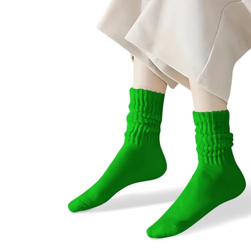 Image of COUVER Womens Scrunched Slouch Socks Soft Cotton Breathable Retro Crew or Knee High, Multiple Colors