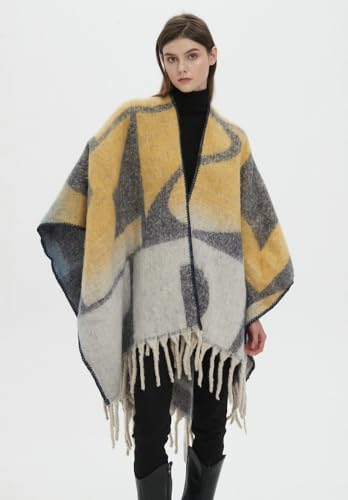 Rungion Women's Warm Fringe Shawl Wraps Knitted Cape Poncho Thickened Fall/Winter Long Scarf Open Front Blanket Cardigan Coat2