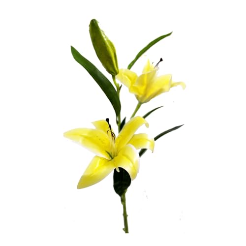 Image of Enhance Your Space with Artificial Leaf Decor Foliage for Stunning Interiors Decorative Items for Home;Office; Room; Living Room; Table; (Without Vase) (Pack of 1, Yellow Lily)