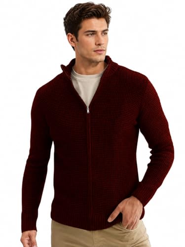Image of TYSORT Men's Cotton Full Sleeve High Neck Full Zipper Sweater for Men, Cable Knitted Cardigan for Men
