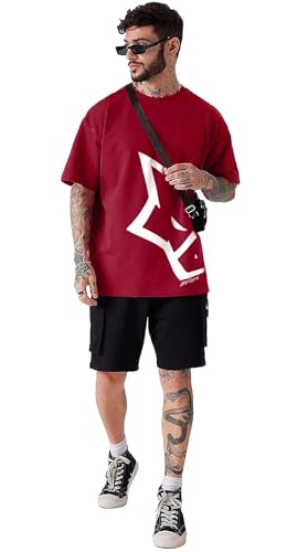 LEOTUDE Men Red Half Sleeve Graphic Tshirt Maroon - Image 5