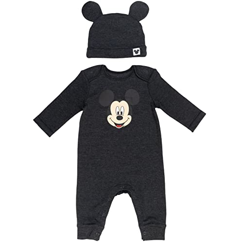 Image of Disney Winnie the Pooh 101 Dalmatians Lion King Mickey Mouse Minnie Mouse Baby Snap Coverall and Hat Newborn to Infant