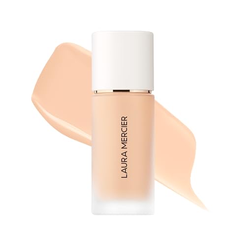Laura Mercier Real Flawless - Base líquida perfeccionadora e impermeable: cobertura media construible, resistente a la decoloración de 12 horas, acabado natural, hidratante, de larga duración, no