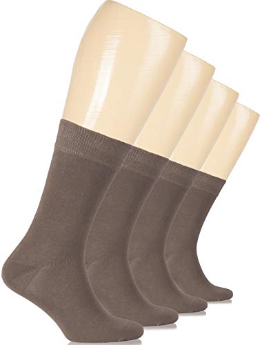 Hugh Ugoli Women's Cotton Dress Socks Seamless Toe Crew Socks with Gift Box, 4 Pairs, Brown, Shoe size: 8-11