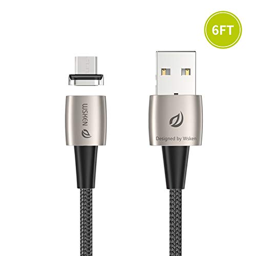 Wsken Magnetic Micro USB Cable – Android Charger Fast Charging 6ft Charge Cord for Kindle, Samsung, HTC, LG, PS4, MP3, Camera, Power Bank (Black X1Pro Model)
