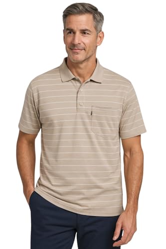 Image of WILD ELEPHANT Men Striped Polo T-Shirt | Cotton Short Sleeve Polo Neck with Button | Chest Pocket Casual Wear