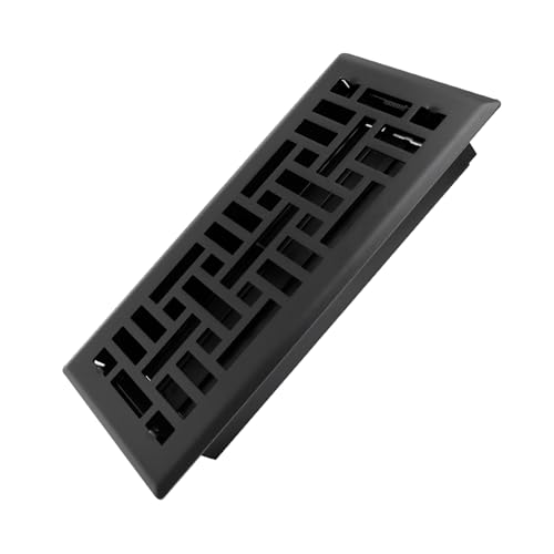 Howeall 4x10 Inches Heavy Duty Walkable Floor Register Easy Adjust Air Supply Lever Floor Vents - Seattle Design - Vent Cover for Home Floor - Matte Black