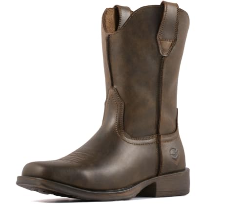 SUREWAY Cowboy Boots for Men - Square Toe Western Boots,Pull On Leather Work Boots,Durable Fashionable Classic Slip Resistant Boots