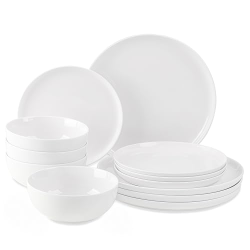 WishDeco Vajilla Porcelana 12 Piezas, Vajillas Completas 4 Personas, Vajilla Blanca con Platos Postre, Platos Llanos, Cuencos de Cereales WishDeco Vajilla Porcelana 12 Piezas, Vajillas Completas 4 Personas, Vajilla Blanca con Platos Postre, Platos Llanos, Cuencos de Cereales