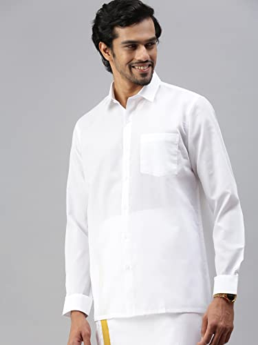 Image of RAMRAJ COTTON Mens White Cotton Rich Solid Full Sleeve Shirt