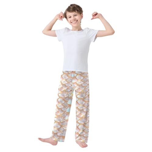 Pajama Pants Sleep Pants Soft Elastic Waist Pajama Lounge Pants Platinum Dragon Scales for 6-14 Years Old3