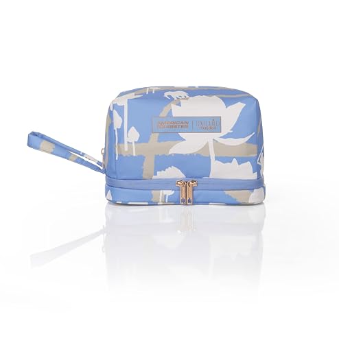 Image of American Tourister x Love Child by Masaba Cosmetic Pouch for Women | Durable Polyester Travel Makeup Bag | Stylish Organizer for Cosmetics, Toiletries & Accessories /Washable Pouch for Daily Use- Blue