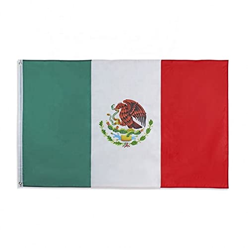 MEXICO FLAG (60X90 CM) - SINGLE SIDED WITH BOTH SIDE VISIBILITY - WITH ROPES OR BRASS GROMMETS TO FLY - INDOOR AND OUTDOOR USE - علم المكسيك الوطني للاستخدام الداخلي والخارجي