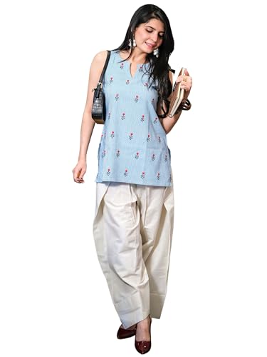 Image of Youthnic Women's Cotton Embroidered And Stripes Work Summer Wear Straight Kurti With farshi Salwar | Co Ord Set for Women Stylish | Office wear Kurta Set