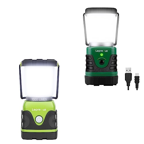 Lighting EVER Bundle – 2 Items:1000LM Battery Powered LED Camping Lantern & 1000LM Rechargeable LED Camping Lantern