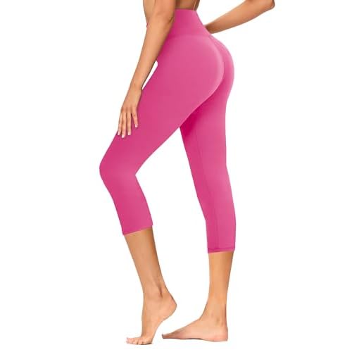 GAYHAY High Waisted Capri Leggings for Women - Soft Slim Yoga Pants for Running Cycling Workout No Pockets XX-Large B-pink