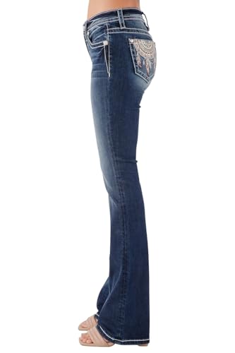 Miss Me Women's Jeweled Dreamcatcher Embellished Pockets Mid-Rise Bootcut Jeans3