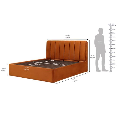 Image of Wakefit Bed | King (78 X 72) Solid Wood Bed, Upholstered, Hydraulic Storage, 3 Year Warranty - Antho - Velvet Amber