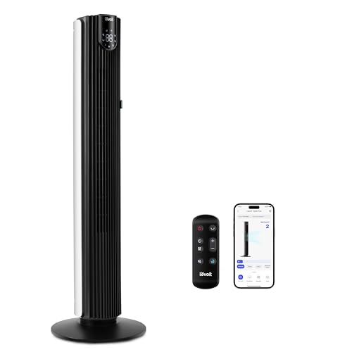 LEVOIT Smart Control 25dB Silent Tower Fan 42Inch 7.9m/s Powerful Electric Coolness Fan for Bedroom DC Motor 90 Oscillating and 60 Up and Down Voice Control 4 Modes 12 Speeds 2-Years Warranty