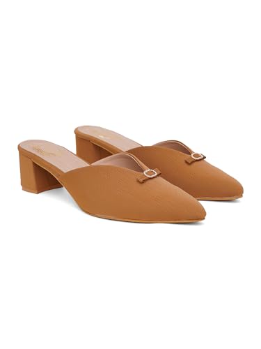 Image of Shoetopia Women's Pointed Toe Mules with Low Block Heel | Stylish Slip-On Heels for Casual & Party Footwear