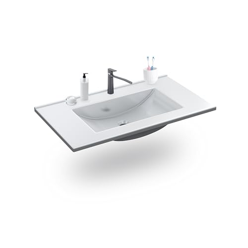 duehome | Lavabo de Resina Color Blanco, Pila Lavamanos Rectangular, Modelo Nilo, Medidas: 81,5 cm (Ancho) x 13 cm (Alto) x 46 cm (Fondo)
