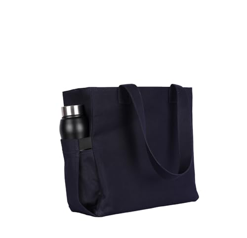 Image of TSANTA U Shaped Canvas Tote Bag, 35.56x33.02 cm with 10.8 cm Gusset, Cotton, Zipper Closure, Laptop Compartment