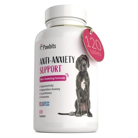 Pawbits 120 Dog Anxiety Tablets Calming Supplement for Anxious & Hyperactive Dogs Calms Relaxes & Non-Sedative Dog Calming Tablets Fireworks, Behavioural Issues, Travel & Vet Visits Natural Calm Aid Cover