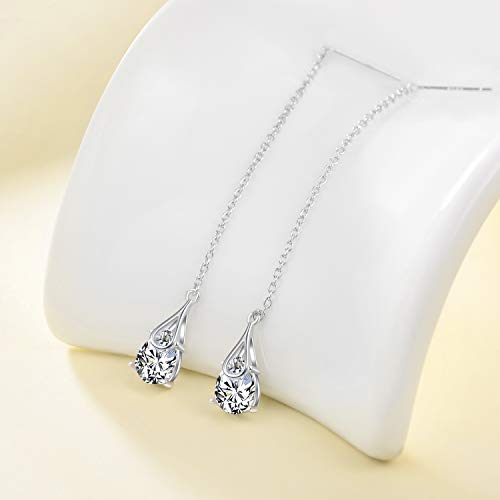 POPLYKE Sterling Silver CZ Threader Earrings Teardrop Chain Tassel Dangling Earrings for Women Dangling Jewelry4