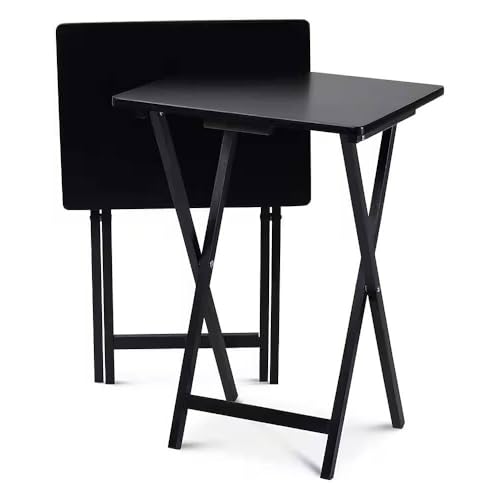 Set of 2 - Folding TV Tray Table Set in Black Wood Finish