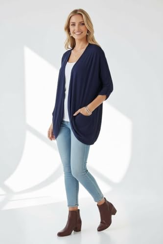 Image of ToBeInStyle Womens Open Front Long Sleeve Lightweight Asymmetrical Draped Cardigan with Side Pockets
