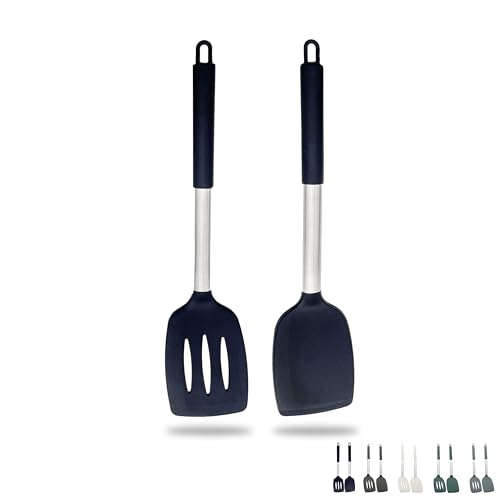 ZAIGON 2er Set Robuste, Antihaftbeschichtete Silikon Pfannenwender - Hitzebeständig und BPA-frei - Ideales Kochutensil für Fisch, Eier und Pfannkuchen in stilvollem Schwarz