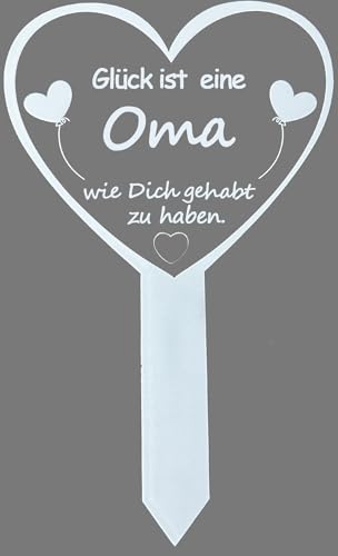 MKISHINE Grabstecker Herz mit Spruch Glück ist eine Mama/Oma... einen Papa Opa, Grabschmuck Friedhof Grabdeko Trauer Spruch Wetterfest, Grabschmuck für Friedhof, 16 x 26 cm, Weiß (Oma)