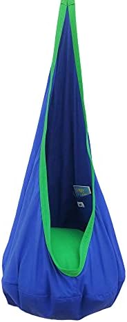 Kids Child Hanging Pod Swing Chair with Pocket, Hanging Hammock Cocoon, Indoor and Outdoor Fun, Reading Nook, Relaxation, Sensory Autism Therapy, Easy to Hang Comfortable Nest, Girls and Boys (Blue)