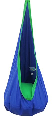 Appomattox Kids Child Hanging Pod Swing Chair with Pocket, Hanging Hammock Cocoon, Indoor and Outdoor Fun, Reading Nook, Sensory Autism Therapy, Easy to Hang Comfortable Nest, Girls and Boys (Blue)