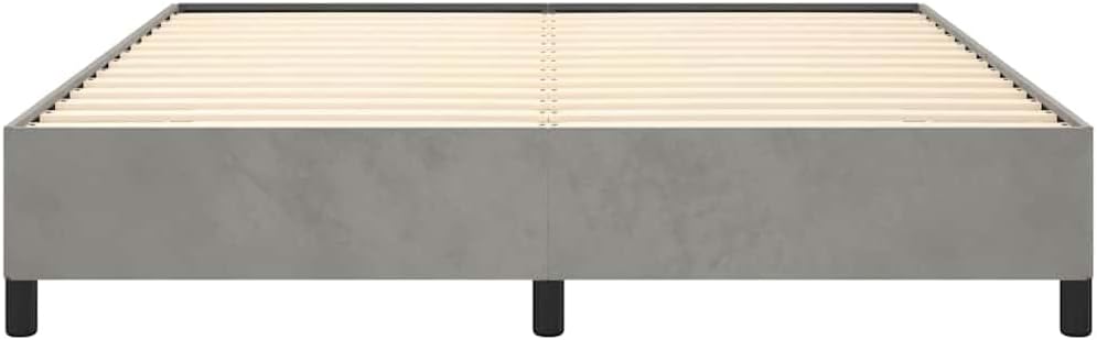 Modern Light Gray Velvet Bed Frame King Size with Sturdy Engineered Wood Platform, Easy Assembly, Durable Slatted Foundation for Bedroom Mattress Support and Stable Furniture