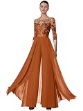 Bolodoo Mother of The Bride Pant Suits with Sleeves Lace Appliques Formal Pants Outfit Mother of The Bride Jumpsuit for Wedding Burnt Orange Size 12