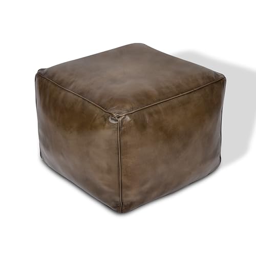 Image of Elm home and garden 100% Real Genuine Leather Large Pommel Footstool Ottoman Tan Brown 49cm High x 71cm Wide x 71cm Deep Fully Assembled (Old English)