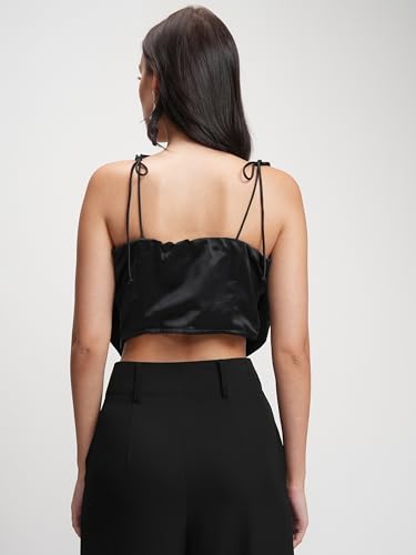 Image of Tokyo Talkies Women's Shoulder Straps Sleeveless Crop Top | Front Bow Detail | Playful & Chic | Perfect for Casual & Day Outings | Tops for Woman | Women Tops | Women Crop Top