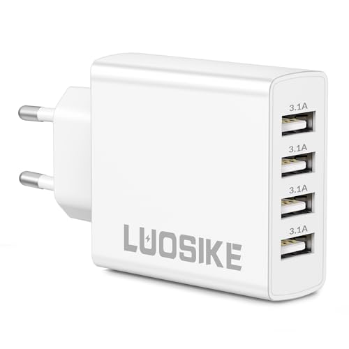 Enchufe USB-A, 4 Puertos Cargador USB Multiple 5V/3.1A para Kindle Mini Ventilador Earbuds Watch iPhone Samsung iPad, 15.5W Enchufe Carregador Adaptador Charger Cargador Rapido Doble