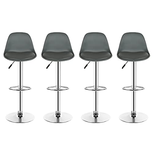Tabourets de Bar Lot de 4 pivotant- Lot de 4 chaises de Bar réglable,Réglable en Hauteur et Rotative à 360°，Robuste et Ultra Silencieux--Gris-4pc