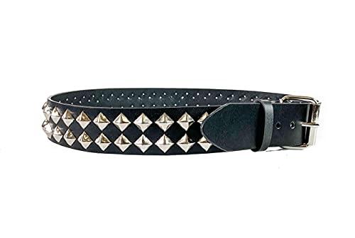 Studded Belt Pyramid Stud Double Row Made In USA Genuine Leather Punk Goth2