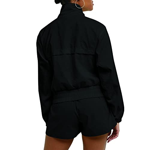 Champion Women's, Woven Full-Zip Jacket, Moisture-Wicking, White/Black Small Script, Medium #TOP1