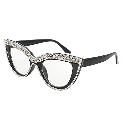Image of Womens Luxurious Colorful Rhinestone Cat Eye Reading Glasses Blue light blocking Reader Computer Eyeglass Frame