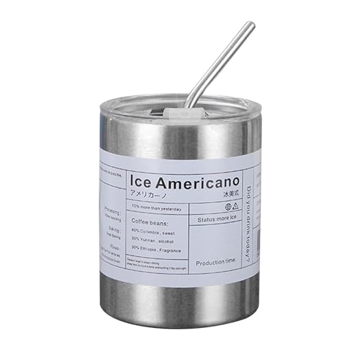 Americano - Bicchiere termico da caffè, con coperchio, sottovuoto, 320 ml, in acciaio inox, da viaggio, per spiaggia, viaggi