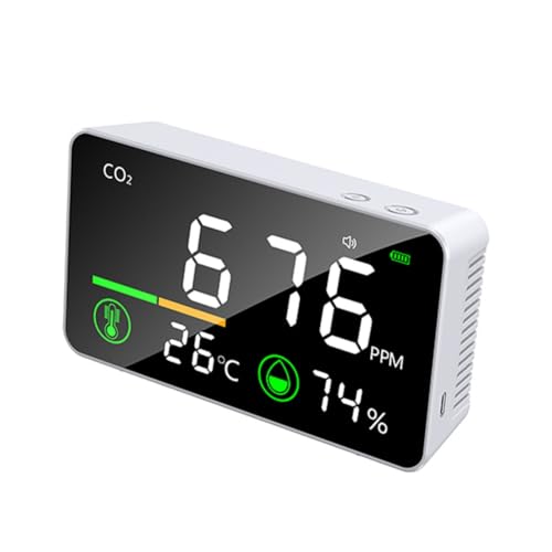 Rordigo Detector de dióxido de carbono portátil 3 en 1, detector de calidad del aire, con monitor de temperatura y humedad, ABS blanco para sala de cultivos, oficina