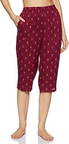 Image of Longies Women's Rayon Pyjama Night Suit Regular Capri Set ((LGRCSSY012 Red Medium) M)