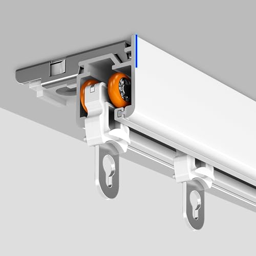 White Curtain Track 24 30 36 48 50 60 108 112 120 188 200 Inch, Wall or Ceiling Mount Curtain Rail Room Divider with Roller Hooks, Aluminum RV Closet Sliding Drop Tracks Set(Color:White(ceiling),Size: