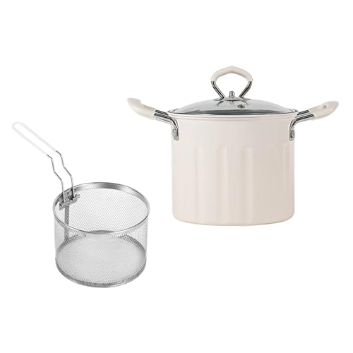 Image of 3L Deep Frying Pot with Strainer Kitchen Frying Pan for Frying Party Kitchen White | Home & Garden