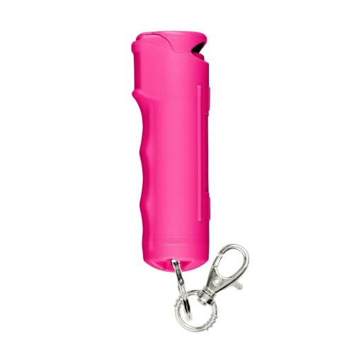 Image of SABRE Pepper Spray with Fast Flip Top Safety & Snap‑Clip Keychain for Self Defense - Maximum Police Strength OC with UV Marking Dye, Finger Grip, 10‑Sec. Spray, 14-ft Range, Made in USA, 0.54 fl oz