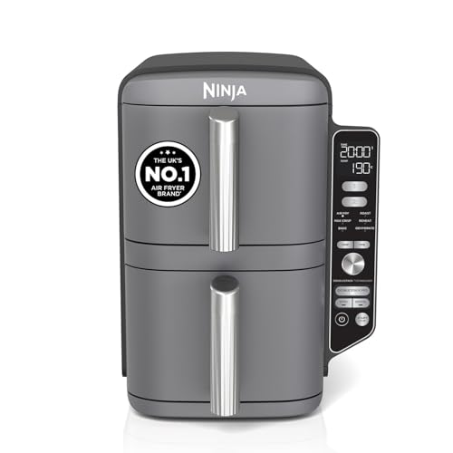 Ninja Double Stack XL Air Fryer, Vertical Dual Drawer AirFryer with 4 cooking levels, 2 Drawers and 2 Racks, Space Saving Design, 9.5L Capacity, 6 Cooking Functions, 8 Portions, Grey, SL400UK